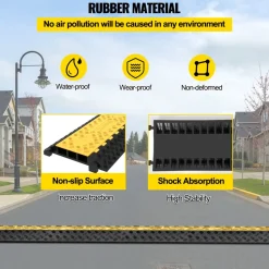 VEVOR Rubber Cable Guard, 3-Channel, 2 x 2.3 in - Durable Cord Protection Ramp for Driveways, 6600 lbs Capacity