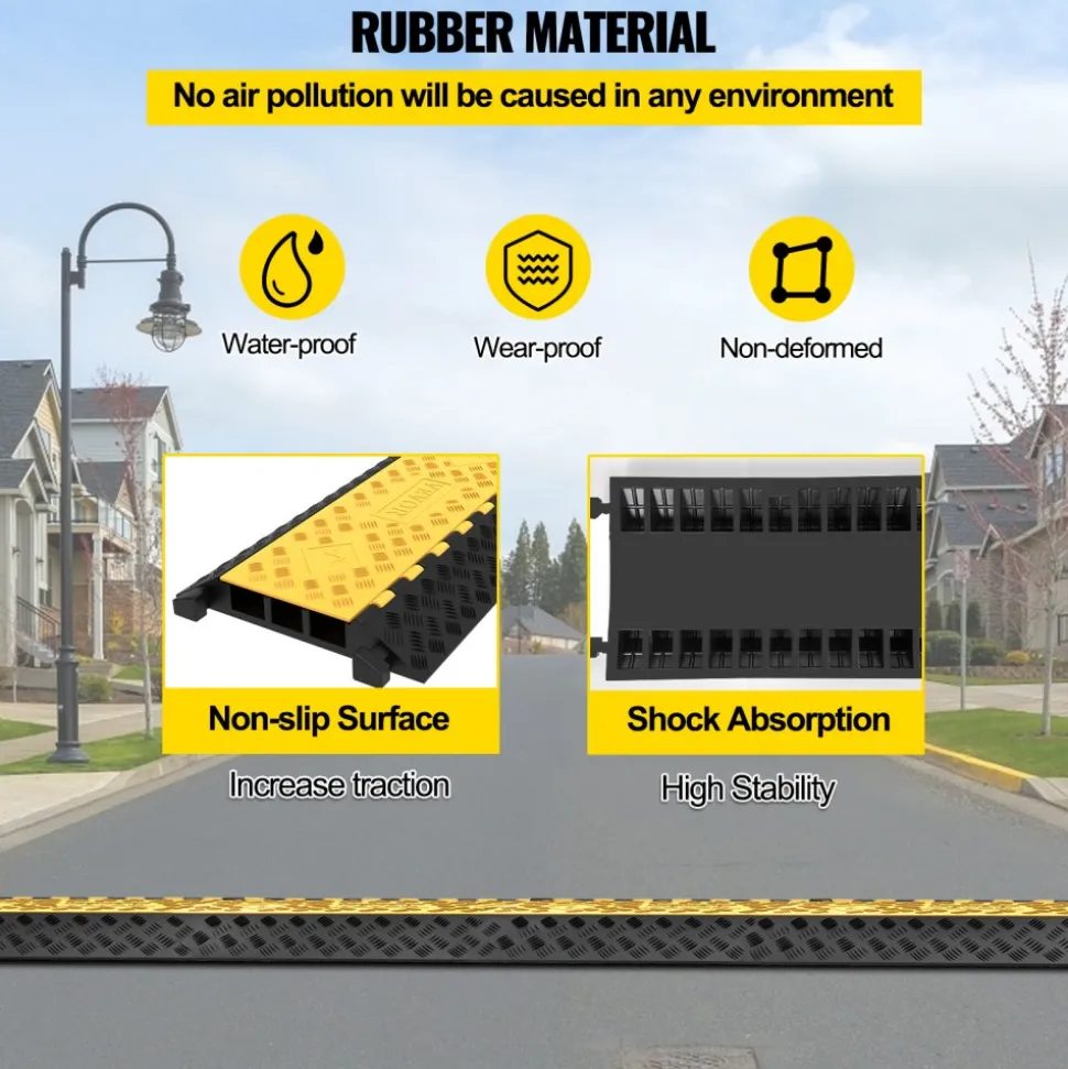 VEVOR Rubber Cable Guard, 3-Channel, 2 x 2.3 in - Durable Cord Protection Ramp for Driveways, 6600 lbs Capacity