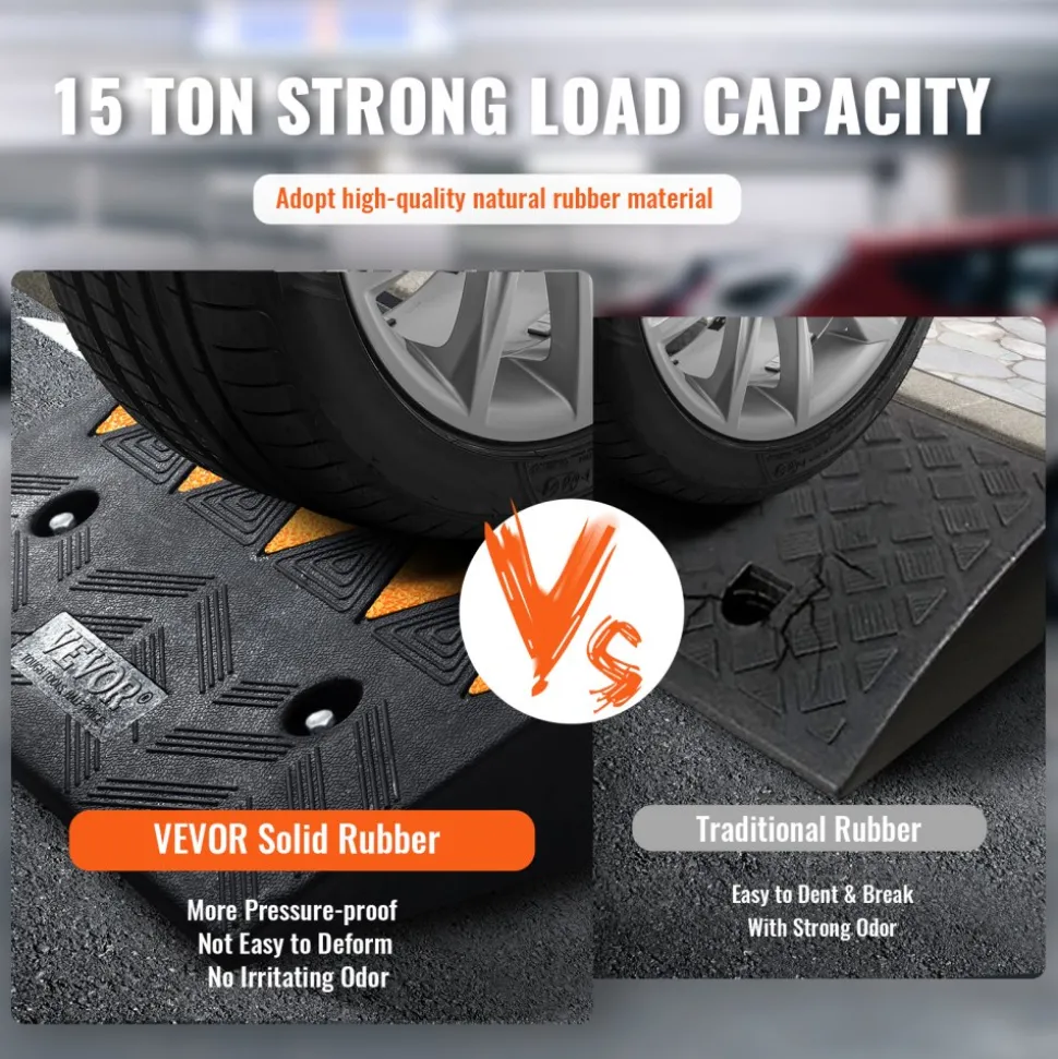 VEVOR Rubber Curb Ramp 2 Pack, 5" Rise Height Heavy-Duty 33069 lbs/15 T Capacity Threshold Ramps, Driveway Ramps with Stable Grid Structure for Cars, Wheelchairs, Bikes, Motorcycles