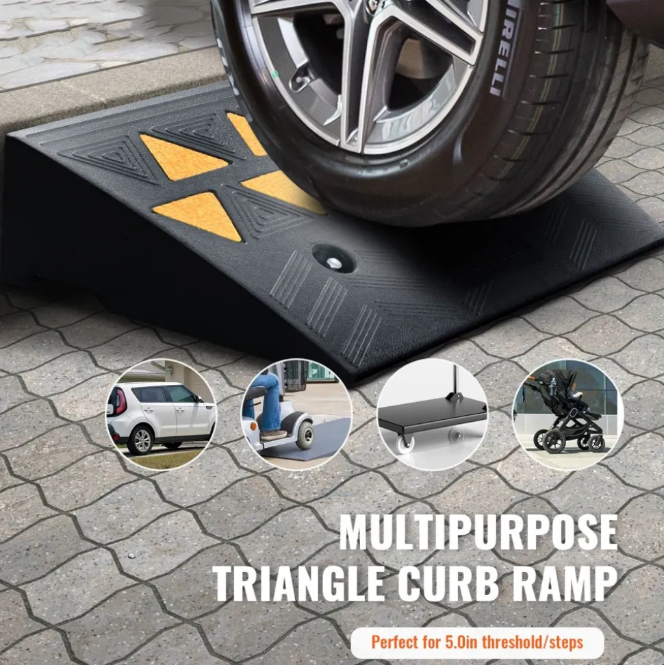 VEVOR Rubber Curb Ramp 2 Pack, 5" Rise Height Heavy-Duty 33069 lbs/15 T Capacity Threshold Ramps, Driveway Ramps with Stable Grid Structure for Cars, Wheelchairs, Bikes, Motorcycles