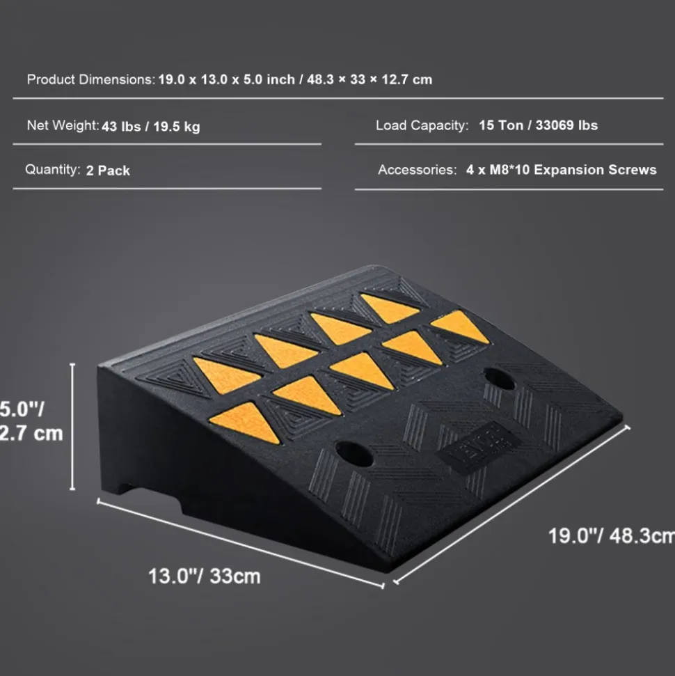 VEVOR Rubber Curb Ramp 2 Pack, 5" Rise Height Heavy-Duty 33069 lbs/15 T Capacity Threshold Ramps, Driveway Ramps with Stable Grid Structure for Cars, Wheelchairs, Bikes, Motorcycles
