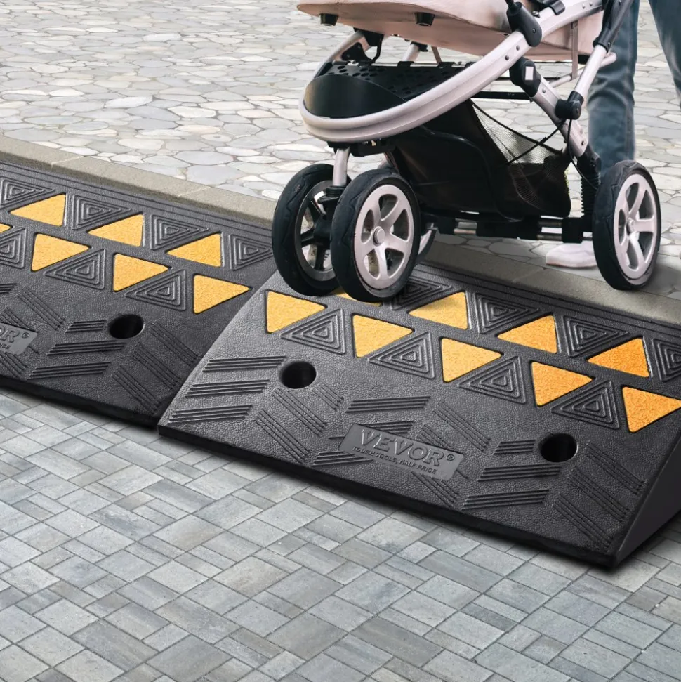 VEVOR Rubber Curb Ramp 2 Pack, 5" Rise Height Heavy-Duty 33069 lbs/15 T Capacity Threshold Ramps, Driveway Ramps with Stable Grid Structure for Cars, Wheelchairs, Bikes, Motorcycles