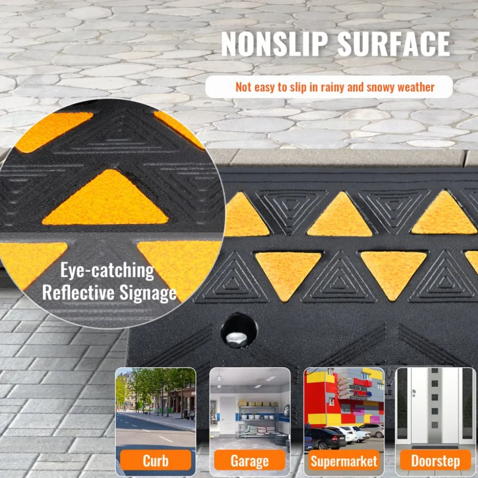 VEVOR Rubber Curb Ramp 2 Pack, 4.3" Rise Height Heavy-Duty 33069 lbs/15 T Capacity Threshold Ramps, Driveway Ramps with Stable Grid Structure for Cars, Wheelchairs, Bikes, Motorcycles