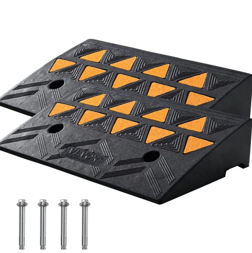 VEVOR Rubber Curb Ramp 2 Pack, 4.3" Rise Height Heavy-Duty 33069 lbs/15 T Capacity Threshold Ramps, Driveway Ramps with Stable Grid Structure for Cars, Wheelchairs, Bikes, Motorcycles