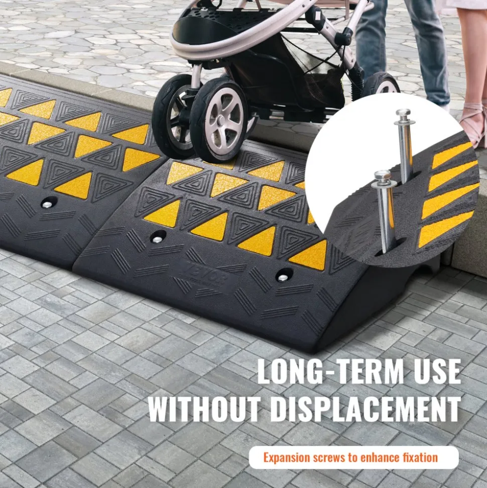 VEVOR Rubber Curb Ramp 2 Pack, 6" Rise Height Heavy-Duty 33069 lbs/15 T Capacity Threshold Ramps, Driveway Ramps with Stable Grid Structure for Cars, Wheelchairs, Bikes, Motorcycles