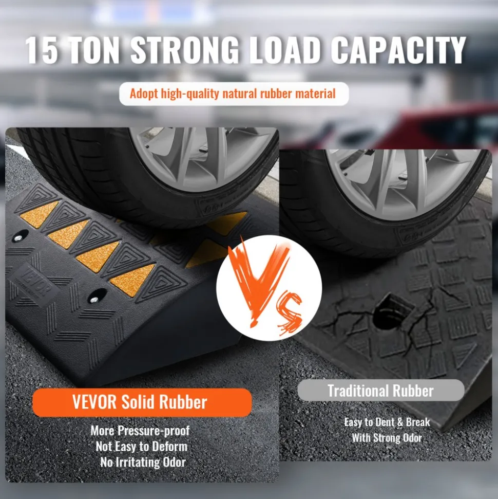 VEVOR Rubber Curb Ramp 2 Pack, 6" Rise Height Heavy-Duty 33069 lbs/15 T Capacity Threshold Ramps, Driveway Ramps with Stable Grid Structure for Cars, Wheelchairs, Bikes, Motorcycles