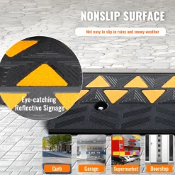 VEVOR Rubber Curb Ramp 3.7" Rise Height Sidewalk Curb Ramp, 10" Width 39.4" Length Driveway Ramp for Curb, 15T Heavy Duty Rubber Ramp for Forklifts, Trucks, Buses, Cars, Wheelchairs, Bikes