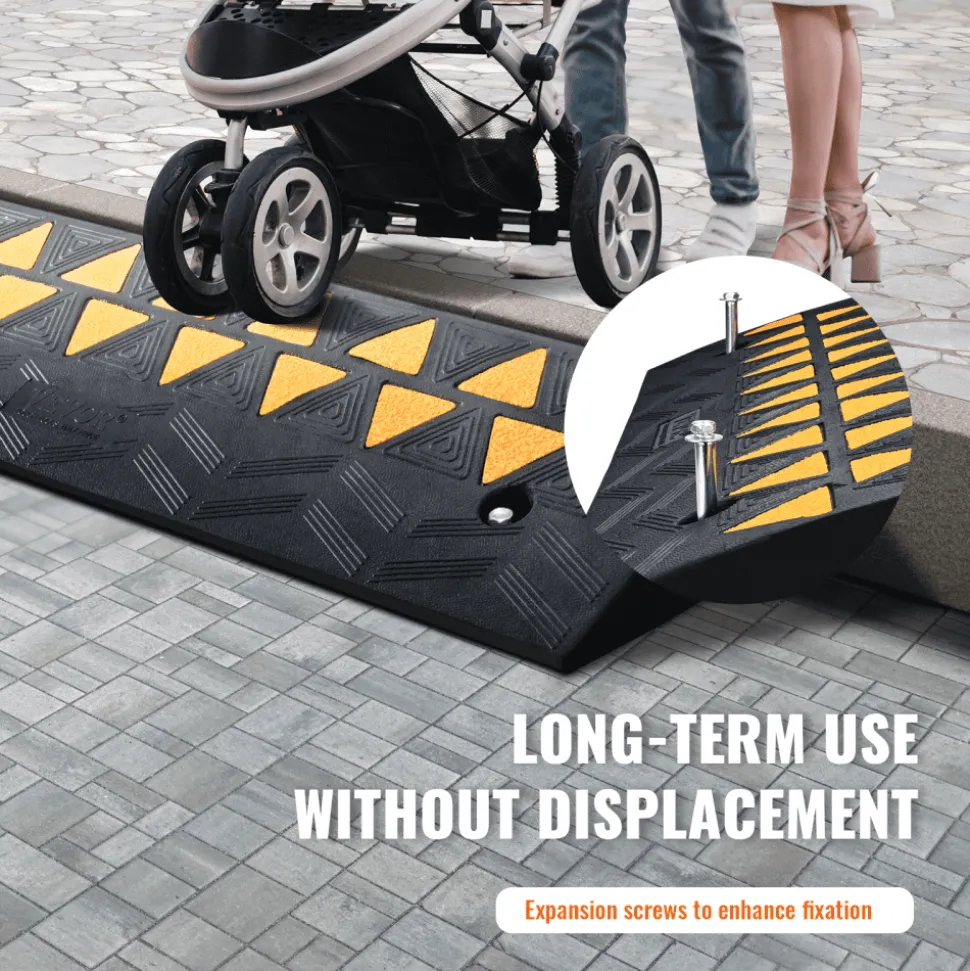 VEVOR Rubber Curb Ramp 3.7" Rise Height Sidewalk Curb Ramp, 10" Width 39.4" Length Driveway Ramp for Curb, 15T Heavy Duty Rubber Ramp for Forklifts, Trucks, Buses, Cars, Wheelchairs, Bikes