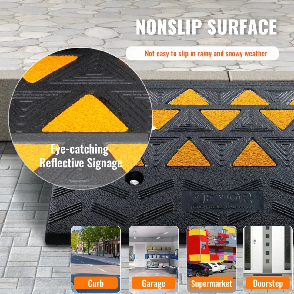 VEVOR Rubber Curb Ramp 6" Rise Height Sidewalk Curb Ramp, 14.6" Width 19.3" Length Driveway Ramp for Curb, 15T Heavy Duty Rubber Ramp for Forklifts, Trucks, Buses, Cars, Wheelchairs, Bikes
