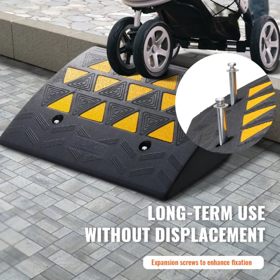 VEVOR Rubber Curb Ramp 6" Rise Height Sidewalk Curb Ramp, 14.6" Width 19.3" Length Driveway Ramp for Curb, 15T Heavy Duty Rubber Ramp for Forklifts, Trucks, Buses, Cars, Wheelchairs, Bikes