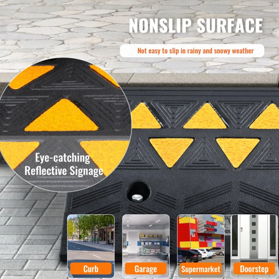 VEVOR Rubber Curb Ramp 4.25" Rise Height Sidewalk Curb Ramp, 11.8" Width 19.7" Length Driveway Ramp for Curb, 15T Heavy Duty Rubber Ramp for Forklifts, Trucks, Buses, Cars, Wheelchairs, Bikes