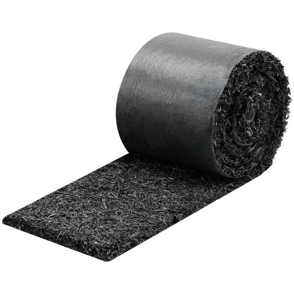 VEVOR Rubber Mulch Mat Roll, 2 Rolls 140 x 4.5 in, Recycled Rubber Permanent Mulch Edging Border, Natural-Looking Flower Barrier with Stakes, 0.5 in Thick Cuttable Garden Edgings for Landscaping