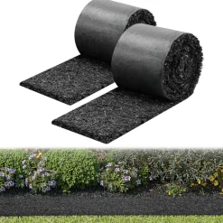 VEVOR Rubber Mulch Mat Roll, 2 Rolls 140 x 4.5 in, Recycled Rubber Permanent Mulch Edging Border, Natural-Looking Flower Barrier with Stakes, 0.5 in Thick Cuttable Garden Edgings for Landscaping