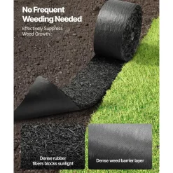 VEVOR Rubber Mulch Mat Roll, 2 Rolls 120 x 4.5 in, Recycled Rubber Permanent Mulch Edging Border, Natural-Looking Flower Barrier with Stakes, 0.5 in Thick Cuttable Garden Edgings for Landscaping