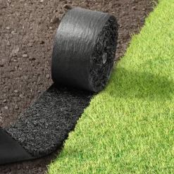 VEVOR Rubber Mulch Mat Roll, 2 Rolls 120 x 4.5 in, Recycled Rubber Permanent Mulch Edging Border, Natural-Looking Flower Barrier with Stakes, 0.5 in Thick Cuttable Garden Edgings for Landscaping