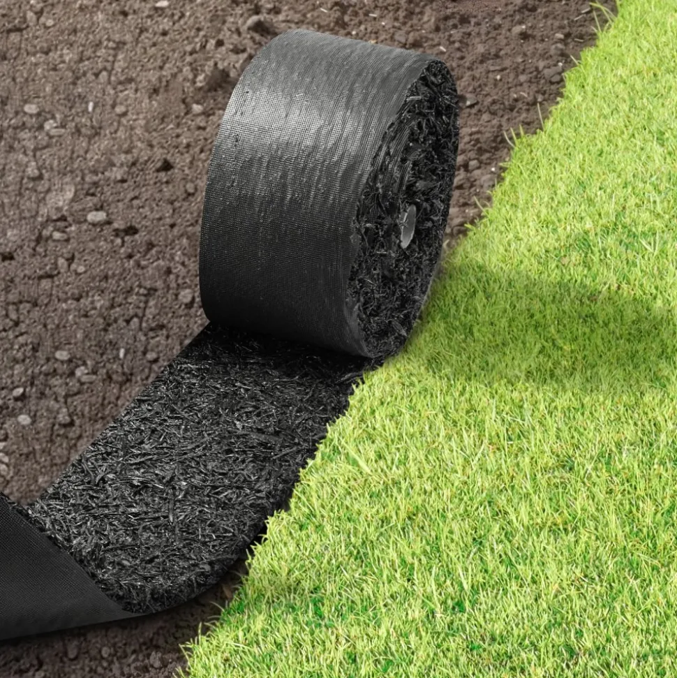 VEVOR Rubber Mulch Mat Roll, 2 Rolls 120 x 4.5 in, Recycled Rubber Permanent Mulch Edging Border, Natural-Looking Flower Barrier with Stakes, 0.5 in Thick Cuttable Garden Edgings for Landscaping