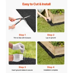 VEVOR Rubber Mulch Mat Roll, 4 Rolls 120 x 4.5 in, Recycled Rubber Permanent Mulch Edging Border, Natural-Looking Flower Barrier with Stakes, 0.5 in Thick Cuttable Garden Edgings for Landscaping