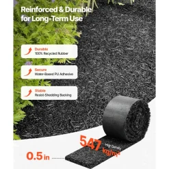 VEVOR Rubber Mulch Mat Roll, 4 Rolls 120 x 4.5 in, Recycled Rubber Permanent Mulch Edging Border, Natural-Looking Flower Barrier with Stakes, 0.5 in Thick Cuttable Garden Edgings for Landscaping