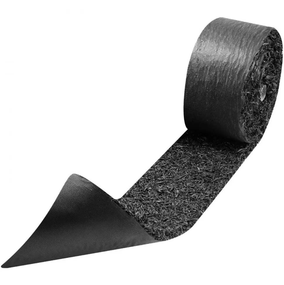 VEVOR Rubber Mulch Mat Roll, 4 Rolls 120 x 4.5 in, Recycled Rubber Permanent Mulch Edging Border, Natural-Looking Flower Barrier with Stakes, 0.5 in Thick Cuttable Garden Edgings for Landscaping