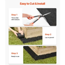 VEVOR Rubber Mulch Mat Roll, 140 x 4.5 in, Recycled Rubber Permanent Mulch Edging Border, Natural-Looking Flower Barrier with Stakes, 0.5 in Thick Cuttable Garden Edgings for Landscaping