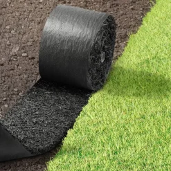 VEVOR Rubber Mulch Mat Roll, 140 x 4.5 in, Recycled Rubber Permanent Mulch Edging Border, Natural-Looking Flower Barrier with Stakes, 0.5 in Thick Cuttable Garden Edgings for Landscaping