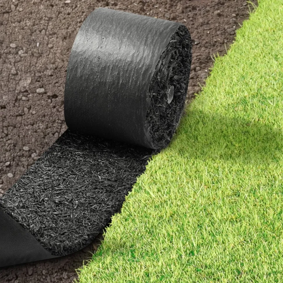 VEVOR Rubber Mulch Mat Roll, 140 x 4.5 in, Recycled Rubber Permanent Mulch Edging Border, Natural-Looking Flower Barrier with Stakes, 0.5 in Thick Cuttable Garden Edgings for Landscaping