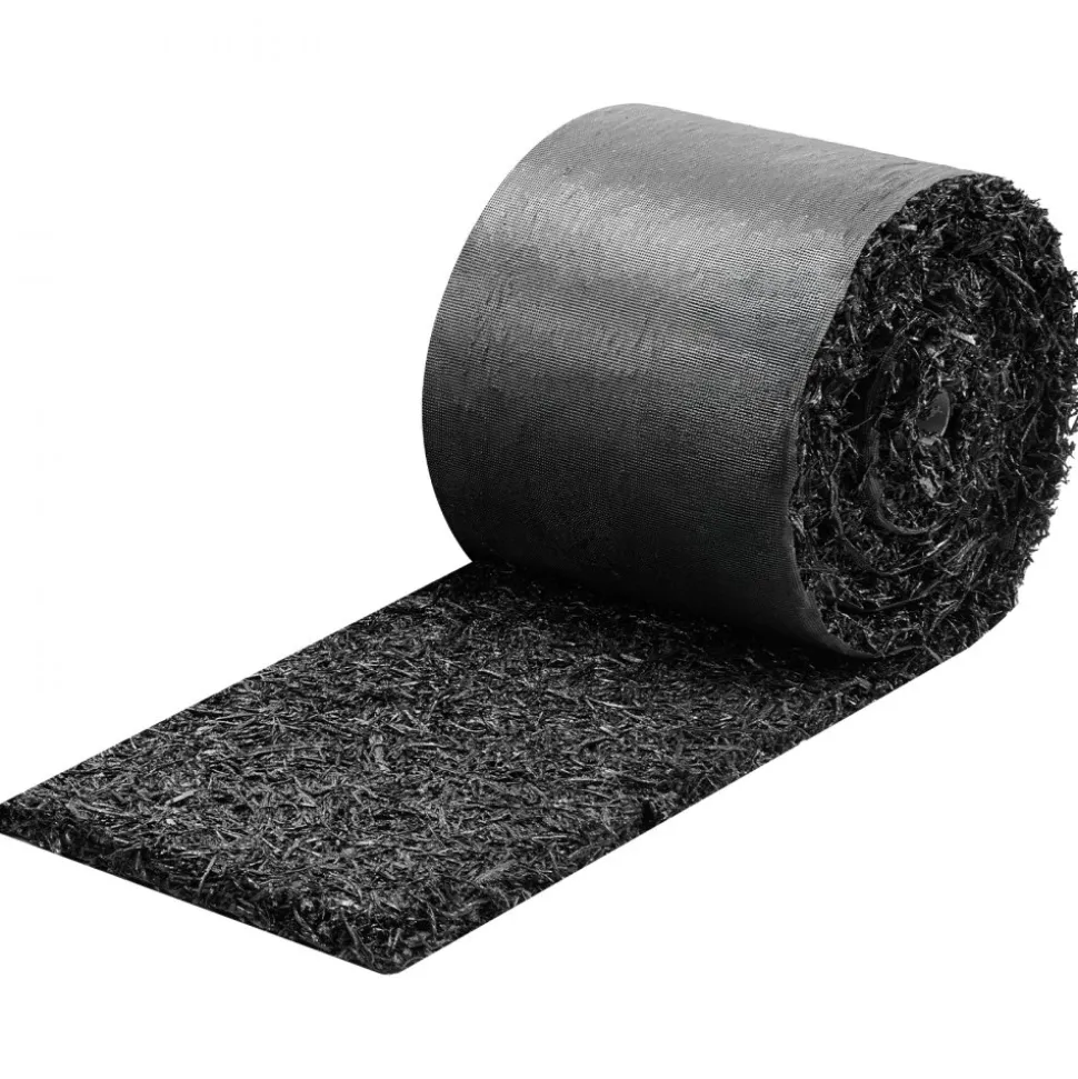 VEVOR Rubber Mulch Mat Roll, 140 x 4.5 in, Recycled Rubber Permanent Mulch Edging Border, Natural-Looking Flower Barrier with Stakes, 0.5 in Thick Cuttable Garden Edgings for Landscaping