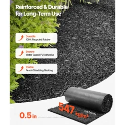 VEVOR Rubber Mulch Mat Roll, 96 x 24 in Recycled Rubber Mulch Mat, 0.5 Thick Cuttable, Reduced Weed Growth, Natural-Looking Weed Barrier Mat, Permanent Walkway Pathway for Landscaping