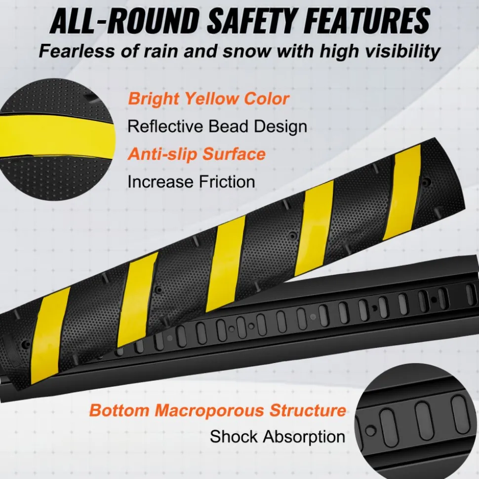 VEVOR 72'' Rubber Speed Bump, Dual Channel, Supports up to 22000 lbs, Durable Traffic Speed Hump with Bright Yellow Reflective Strip, Includes 4 Expansion Screws & Drill for Asphalt, Concrete, Grav