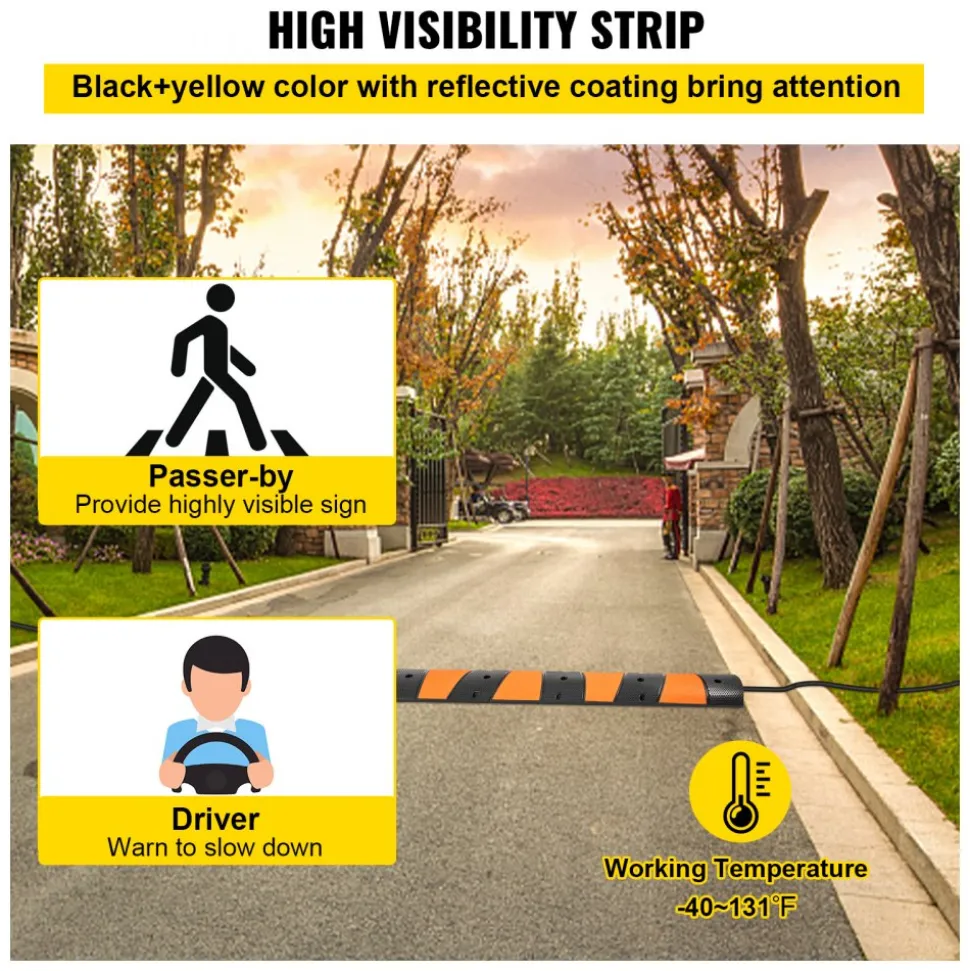 VEVOR Rubber Speed Bump, 1 Pack 2 Channel Speed Bump Hump, 72.8" Long Modular Speed Bump Rated 22000 LBS Load Capacity, 72.8 x 12.2 x 2.2 Garage Speed Bump for Asphalt Concrete Gravel Driveway-6 FT