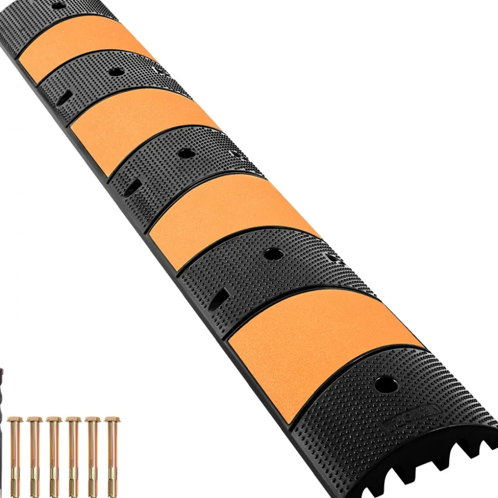 VEVOR Rubber Speed Bump, 1 Pack 2 Channel Speed Bump Hump, 72.8" Long Modular Speed Bump Rated 22000 LBS Load Capacity, 72.8 x 12.2 x 2.2 Garage Speed Bump for Asphalt Concrete Gravel Driveway-6 FT