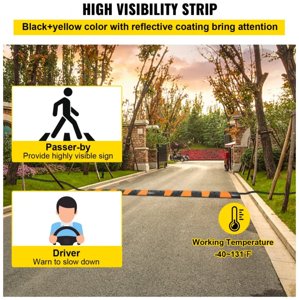 VEVOR Rubber Speed Control Hump, Dual Channel, 2 Units, 72.8" Length, Supports Up to 22000 LBS, Dimensions 72.8 x 12.2 x 2.2, Suitable for Asphalt, Concrete, and Gravel Surfaces - 6 Feet