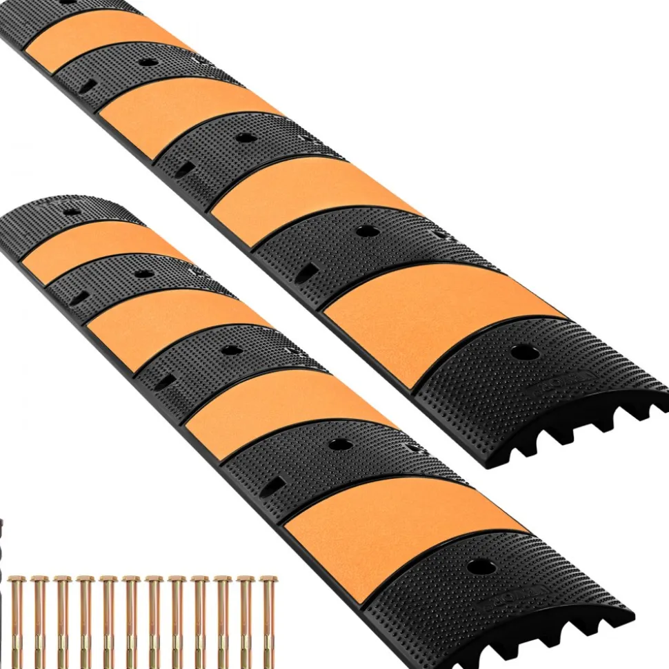 VEVOR Rubber Speed Control Hump, Dual Channel, 2 Units, 72.8" Length, Supports Up to 22000 LBS, Dimensions 72.8 x 12.2 x 2.2, Suitable for Asphalt, Concrete, and Gravel Surfaces - 6 Feet