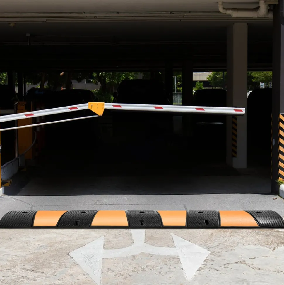 VEVOR Rubber Speed Control Hump, Dual Channel, 2 Units, 72.8" Length, Supports Up to 22000 LBS, Dimensions 72.8 x 12.2 x 2.2, Suitable for Asphalt, Concrete, and Gravel Surfaces - 6 Feet