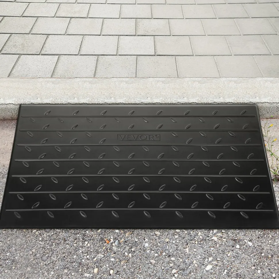 VEVOR Rubber Threshold Ramp, 4" Rise Threshold Ramp Doorway, 3 Channels Cord Cover Rubber Solid Threshold Ramp, Rubber Angled Entry Rated 2200 Lbs Load Capacity for Wheelchair and Scooter