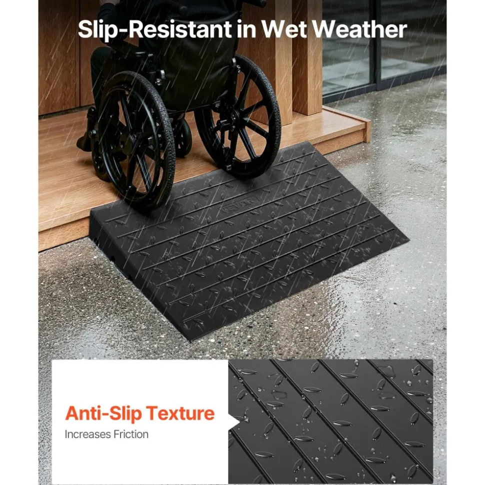 VEVOR Rubber Threshold Ramp, 4" Rise Threshold Ramp Doorway, 3 Channels Cord Cover Rubber Solid Threshold Ramp, Rubber Angled Entry Rated 2200 Lbs Load Capacity for Wheelchair and Scooter