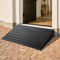 VEVOR Rubber Threshold Ramp, 2.6" Rise Threshold Ramp Doorway, 3 Channels Cord Cover Rubber Solid Threshold Ramp, Rubber Angled Entry Rated 2202 Lbs Load Capacity for Wheelchair and Scooter