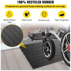 VEVOR Rubber Threshold Ramp, 2.6" Rise Threshold Ramp Doorway, 3 Channels Cord Cover Rubber Solid Threshold Ramp, Rubber Angled Entry Rated 2202 Lbs Load Capacity for Wheelchair and Scooter