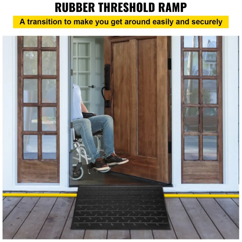 VEVOR Rubber Threshold Ramp, 2.6" Rise Threshold Ramp Doorway, 3 Channels Cord Cover Rubber Solid Threshold Ramp, Rubber Angled Entry Rated 2202 Lbs Load Capacity for Wheelchair and Scooter