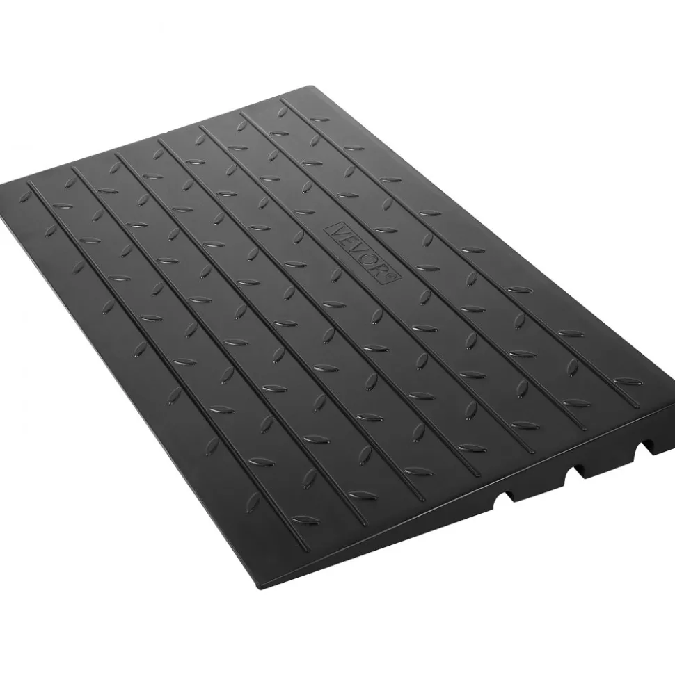 VEVOR Rubber Threshold Ramp, 2.6" Rise Threshold Ramp Doorway, 3 Channels Cord Cover Rubber Solid Threshold Ramp, Rubber Angled Entry Rated 2202 Lbs Load Capacity for Wheelchair and Scooter