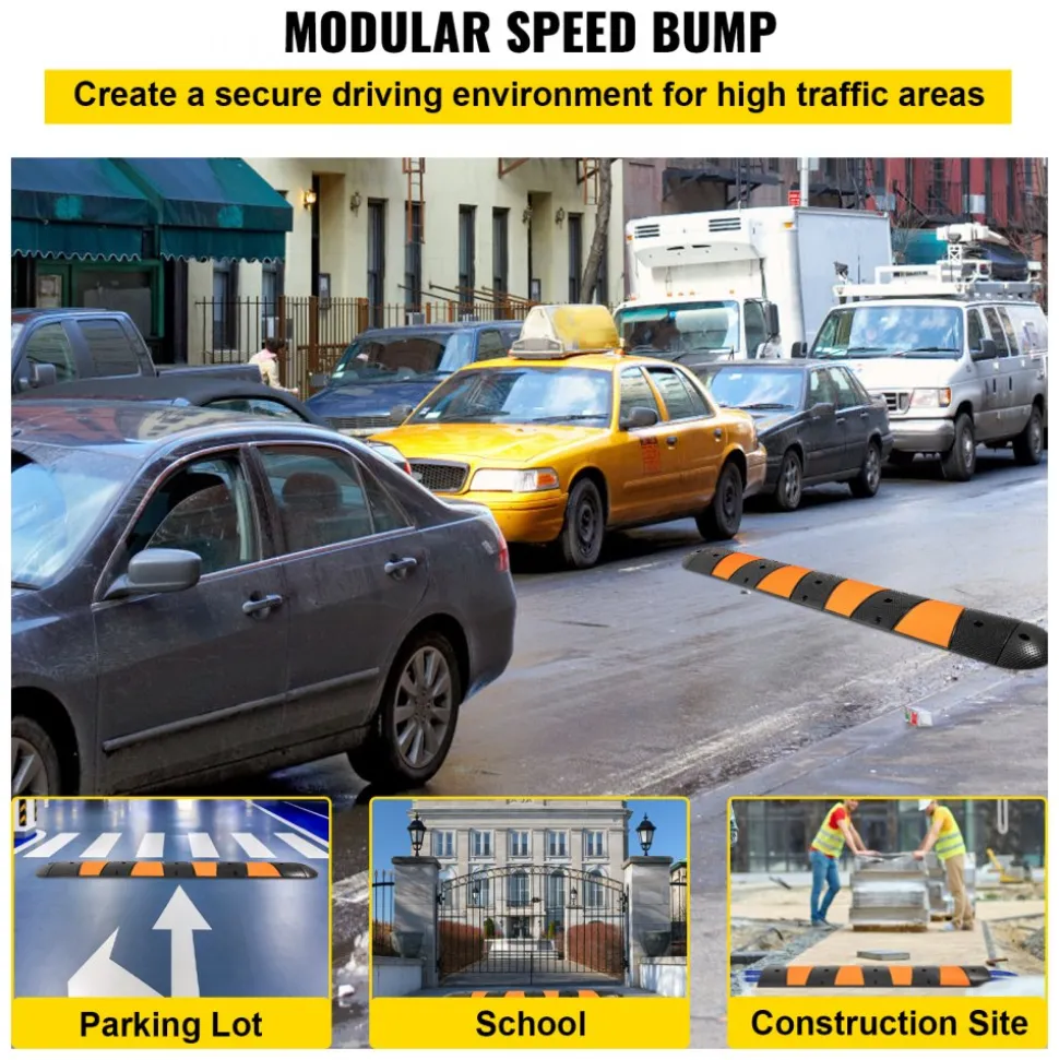 VEVOR Rubber Traffic Calming Device, Single Unit with Dual Channels, 72" Length Modular Design Supports Up to 22000 LBS, Dimensions 72.8 x 12.2 x 2.2, Suitable for Asphalt, Concrete, and Gravel Sur
