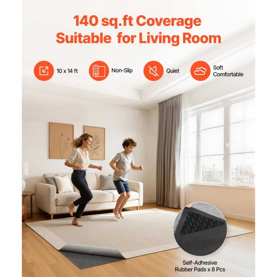 VEVOR Rug Pad 8 x 5 ft, Non-slip Carpet Area Pad, Rug Mat Padding with Dual Surface Felt Cushion & Rubber Gripper, Hardwood Floor Protection for All Floors, Finishes, Keeps Carpets in Place