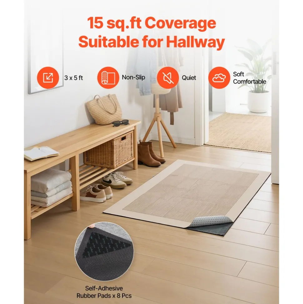 VEVOR Rug Pad 3 x 5 ft, Non-slip Carpet Area Pad, Rug Mat Padding with Dual Surface Felt Cushion & Rubber Gripper, Hardwood Floor Protection for All Floors, Finishes, Keeps Carpets in Place