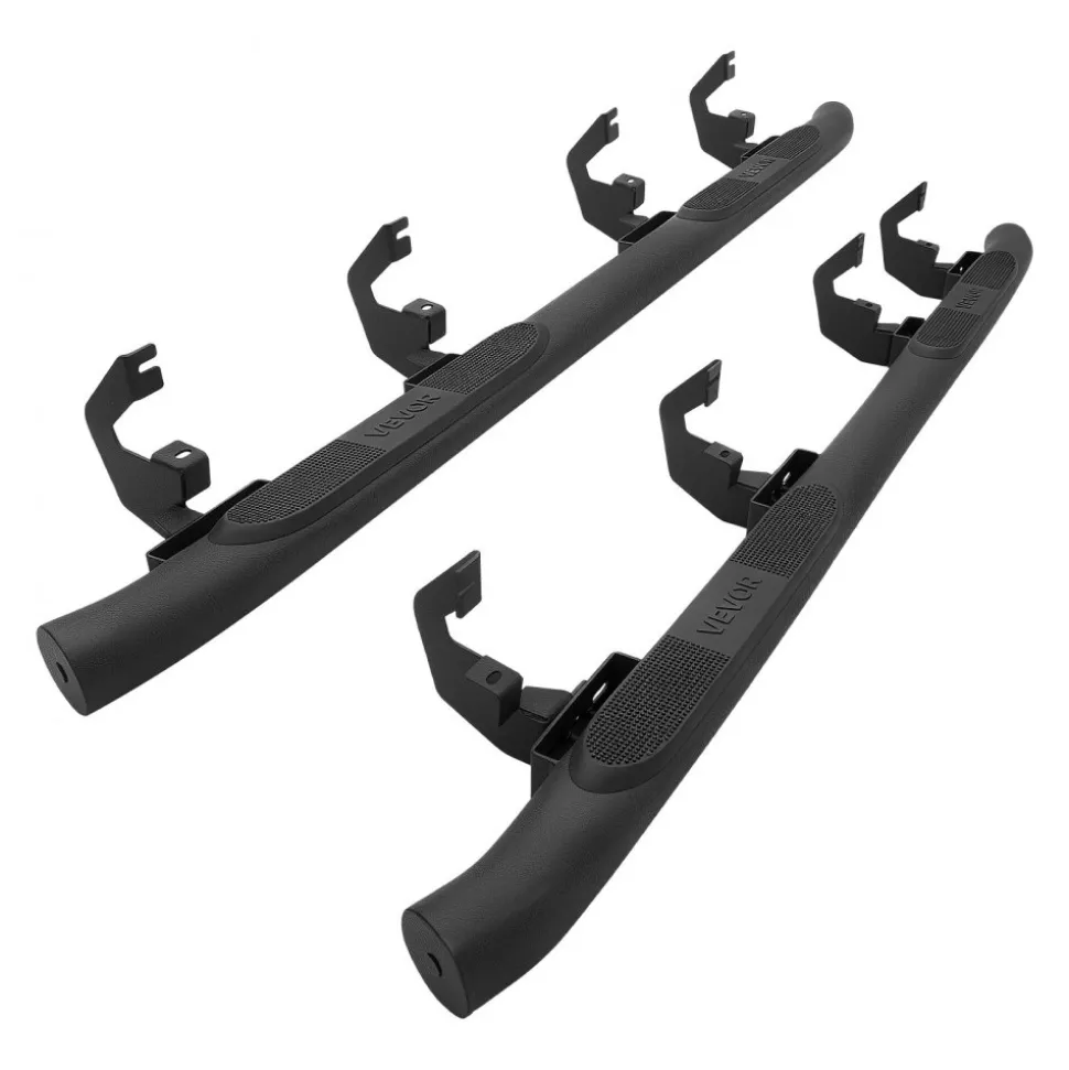 VEVOR Running Boards, 3 Inches Side Steps Compatible with 2019-2025 Chevy GMC 1500/2500HD/3500HD Crew Cab, Black Carbon Steel Nerf Bars, 550 lbs Load Capacity, Non-Slip Surface with Rustproof Coating