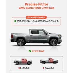VEVOR Running Boards, 3 Inches Side Steps Compatible with 2019-2025 Chevy GMC 1500/2500HD/3500HD Crew Cab, Black Carbon Steel Nerf Bars, 550 lbs Load Capacity, Non-Slip Surface with Rustproof Coating