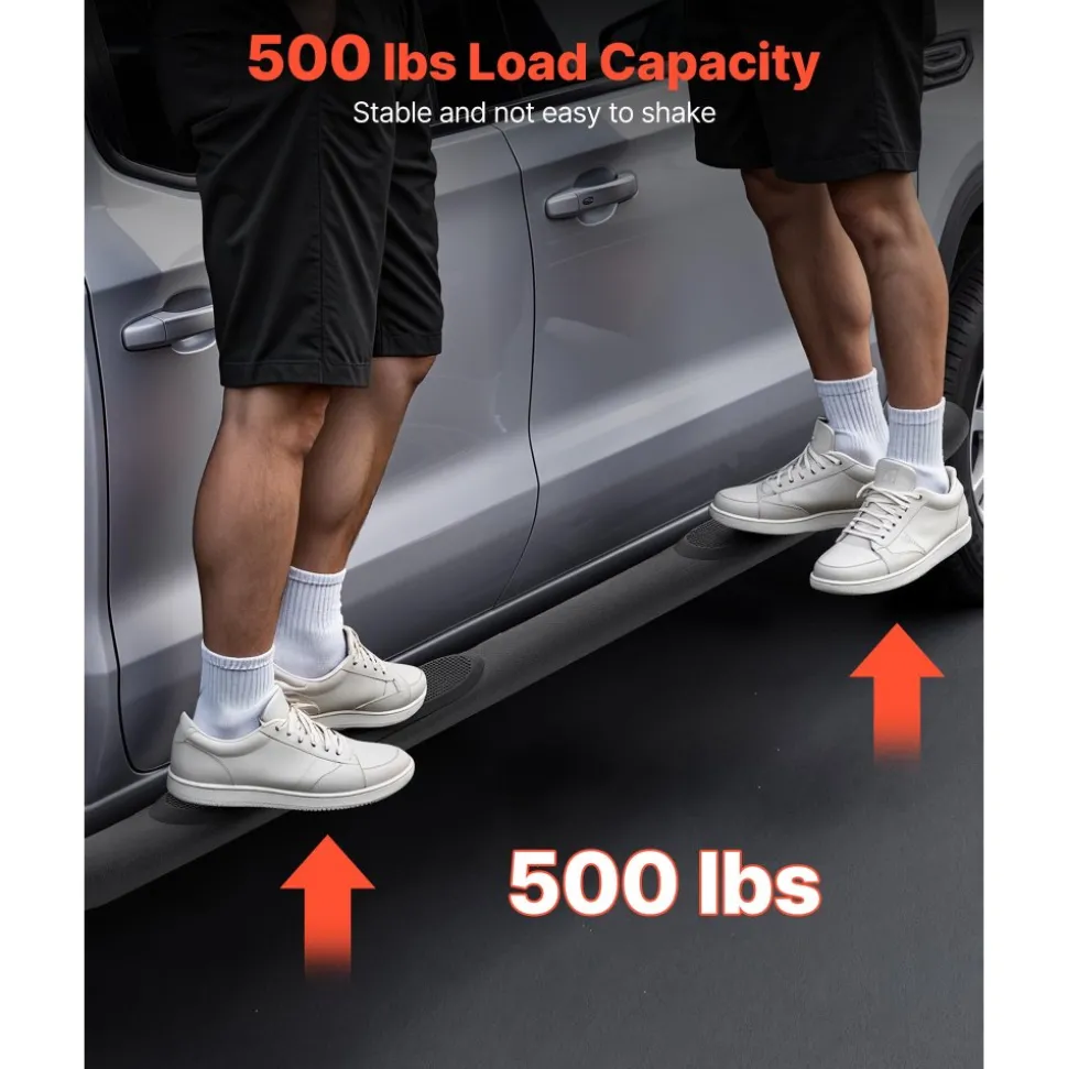 VEVOR Running Boards, 3 Inches Side Steps Compatible with 2019-2025 Chevy GMC 1500/2500HD/3500HD Crew Cab, Black Carbon Steel Nerf Bars, 550 lbs Load Capacity, Non-Slip Surface with Rustproof Coating