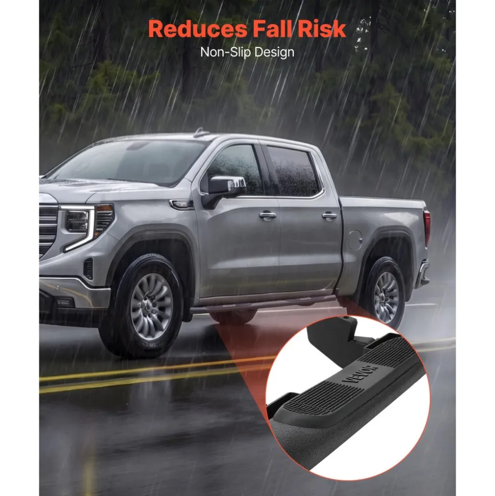 VEVOR Running Boards, 3 Inches Side Steps Compatible with 2019-2025 Chevy GMC 1500/2500HD/3500HD Crew Cab, Black Carbon Steel Nerf Bars, 550 lbs Load Capacity, Non-Slip Surface with Rustproof Coating