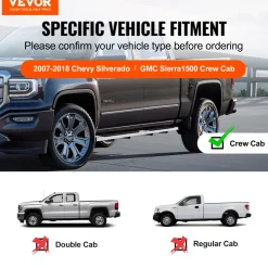 VEVOR Running Boards, 6" Step Bars Compatible with 2007-2018 Chevy Silverado/GMC Sierra 1500 Crew Cab/2019 2500HD 3500HD 1500 LD, 201 Stainless Steel Side Steps Nerf Bars, 500LBS Capacity, 2 Piece