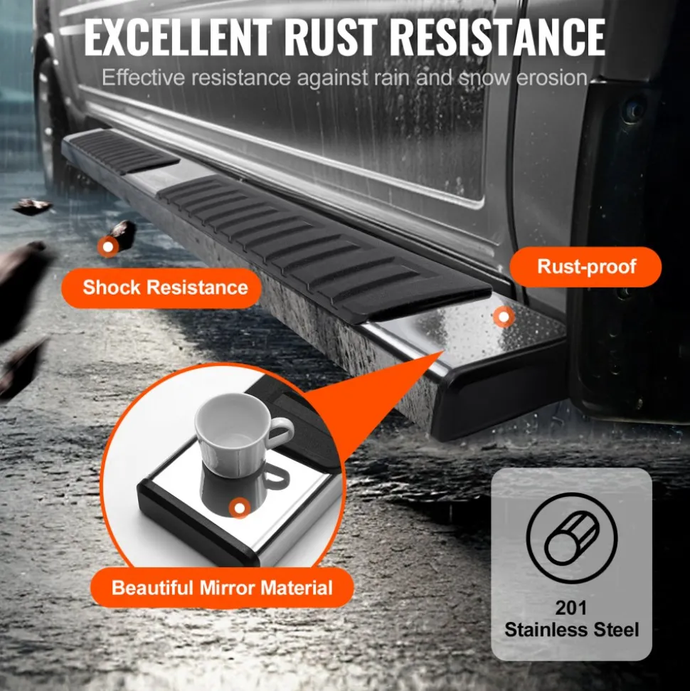 VEVOR Running Boards, 6" Step Bars Compatible with 2007-2018 Chevy Silverado/GMC Sierra 1500 Crew Cab/2019 2500HD 3500HD 1500 LD, 201 Stainless Steel Side Steps Nerf Bars, 500LBS Capacity, 2 Piece