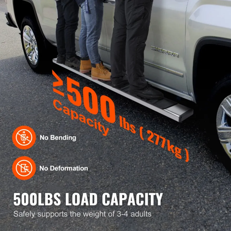 VEVOR Running Boards, 6" Step Bars Compatible with 2007-2018 Chevy Silverado/GMC Sierra 1500 Crew Cab/2019 2500HD 3500HD 1500 LD, 201 Stainless Steel Side Steps Nerf Bars, 500LBS Capacity, 2 Piece